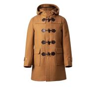 MERCH ATTIRE Duffle-coat classique en laine mélangée pour homme avec capuche et poches plaquées, Marron - Laine, M