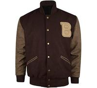 MERCH ATTIRE Hotline Miami Varsity Letterman Veste en laine marron avec patch lettre B de style Flight Bomber, S