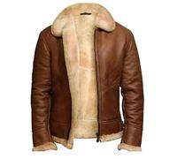 MERCH ATTIRE Manteau brun B-3 pour hommes, style aviateur, veste bombardier en fausse fourrure shearling en peau de mouton avec look élégant, Marron - Cuir véritable, S