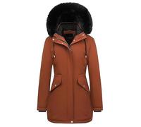 MERCH ATTIRE Parka d'hiver en polyester pour femme avec capuche en fausse fourrure de mouton isolée mi-longue, Orange brûlé - Polyester, 4XL
