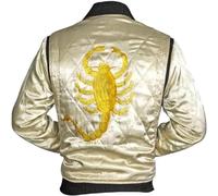 MERCH ATTIRE Ryan Gosling Drive Scorpion Veste bomber en satin pour homme Cosplay Halloween, Satin - Veste blanche, S