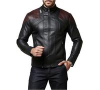 MERCH ATTIRE Veste de terrain en cuir noir pour homme - Inspirée par un légendaire commandant spatial de science-fiction, vêtements d'extérieur de motard, Veste noire - Cuir véritable, 4XL