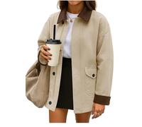 MERCH ATTIRE Veste décontractée surdimensionnée en toile pour femme avec boutons sur le devant avec accents texturés, coupe décontractée, vêtement d'extérieur léger, Beige - Coton, L