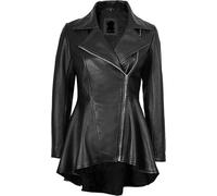 MERCH ATTIRE Veste péplum en cuir véritable pour femme - Coupe ajustée élégante, design élégant, qualité supérieure, Clarissa Peplum Noir - Cuir véritable, XL