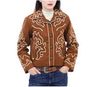 MERCH ATTIRE Veste western en daim pour femme Style cowgirl, Marron - Similicuir suédine, L