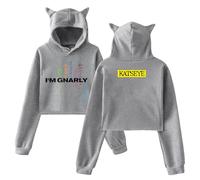 Merch Kpop Katseye Gnarly Sweat à capuche 2025 Magnifiques oreilles de chat du Chaos Crop Top à manches longues Streetwear Vêtements pour femmes, gris, XS