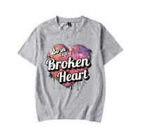 Merch T-Shirt Damiano David Born with a Broken Heart Fashing Manches Courtes Unisexe, gris, XXL