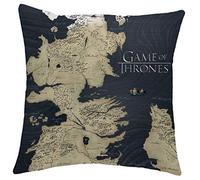 Merchandise Boutique Officielle Game Of Thrones Coussin 38x38 cm Coussinet Inclus Motif Imprimé Le Trône De Fer Carte De Westeros Maison Lannister Et Stark | Idée Cadeau (Carte de Westeros - bleu)