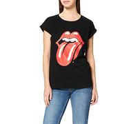 Rolling Stones Tongue Tee T-Shirt pour Femme avec Logo du Groupe imprimé, Noir, M