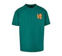 Merchcode T-Shirt 'Hugs & Love - Love' émeraude / orange foncé, Taille L