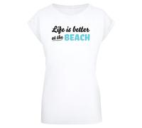 Merchcode T-shirt 'Ladies Summer - Life is better at the beach' bleu clair / noir / blanc, Taille M