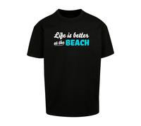 Merchcode T-Shirt 'Summer - Life Is Better At The Beach' aqua / noir / blanc, Taille XXXL