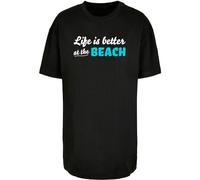 Merchcode T-shirt 'Summer - Life Is Better At The Beach' turquoise / noir / blanc, Taille M