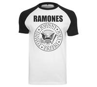MERCHCODE The Ramones Circle Raglan Band T-Shirt pour Homme avec Logo imprimé, Blanc/noir, XXL