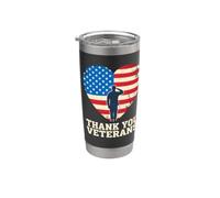 Merci aux anciens combattants, drapeau patriotique américain, salut cardiaque Gobelet isotherme en acier inoxydable double paroi