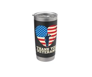Merci aux anciens combattants, drapeau patriotique américain, salut cardiaque Gobelet isotherme en acier inoxydable double paroi