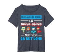 Merci auxiliaire de crèche Humour Super-héros Fin année T-Shirt, Femme Grandes Tailles, Bleu Chiné, 2X