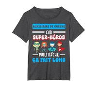 Merci auxiliaire de crèche Humour Super-héros Fin année T-Shirt, Femme Grandes Tailles, Chiné Foncé, 2X