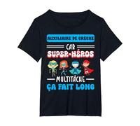 Merci auxiliaire de crèche Humour Super-héros Fin année T-Shirt, Femme Grandes Tailles, Noir, 2X