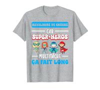 Merci auxiliaire de crèche Humour Super-héros Fin année T-Shirt, Homme, Gris Chiné, XXL