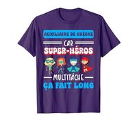 Merci auxiliaire de crèche Humour Super-héros Fin année T-Shirt, Homme, Violet, XXL