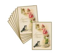 MERCI-FACTEUR.COM Carte Ancienne Joyeuses Pâques - 8 Cartes Non Pliées (3 Formats Dispos) - Carte Enfants Et Chat Autour Des Oeufs De Pâques
