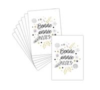MERCI-FACTEUR.COM Carte de Voeux 2025-8 Cartes Non Pliées (3 Formats Dispos) - Carte Nouvelle Année 2025 En Doré Et Argenté