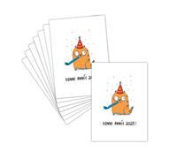 MERCI-FACTEUR.COM Carte de Voeux 2025 Humour Chat Rigolo - 8 Cartes Postales (3 Formats Dispos) - Carte Chat En Fête Pour Une Année Hilarante 2025