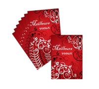 MERCI-FACTEUR.COM Carte de Voeux 2026 Classique - 8 Cartes Non Pliées (3 Formats Dispos) - Carte Voeux élégants Sur Fond Rouge 2026