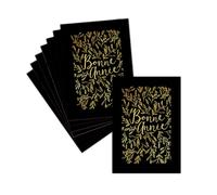 MERCI-FACTEUR.COM Carte de Voeux 2026 Fleurs - 8 Cartes Non Pliées (3 Formats Dispos) - Carte Fleurs Dorées Pour Une Année Lumineuse