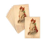 MERCI-FACTEUR.COM Carte Voeux Ancienne Chat Roux - 8 Cartes Non Pliées (3 Formats Dispos) - Carte Chaton Attend L'année 2026 Avec Tendresse