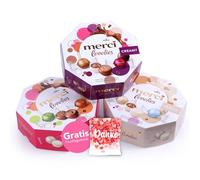 merci Lovelies Coffret 3x185g - Classic, Creamy & White - Assortiment de Pralinés Fins en 9 Saveurs Gourmandes comme Amande Blanche, Nougat Crunch & Crème Cappuccino - Mélange de Chocolat