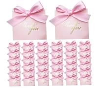 Merci sacs-cadeaux avec ruban d'arc 50pcs 4.5x2x4in Papier pliable Sacs-cadeaux portables décoratifs petits pour les bonbons de mariage, faveurs de fête, cigarette, petit, merci