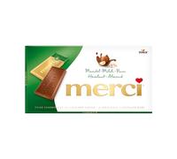 merci - Tafelschokolade Barre Chocolat amande-noix de lait 100g | Chocolat au lait entier avec des morceaux d'amande et de noisettes, chocolat emballé dans du papier doré