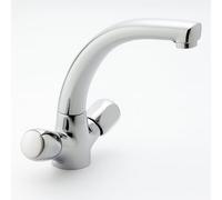 Mercia Mitigeur de cuisine moderne à double poignée, bec pivotant lisse, chrome poli