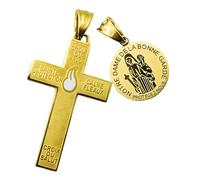 MERCILIA MEISHILAI 1 paire de pendentifs catholiques Marie Julie Jahenny de la bénédiction avec croix de protection du pardon avec flamme en émail blanc et médaille Notre-Dame de la bonne garde