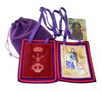 MERCILIA MEISHILAI Grand scapulaire violet 9 x 11 cm - Éscapulario Morado de Bendición y Protección en laine pour la fin des temps - Comprend une pochette en velours violet et une carte de prière