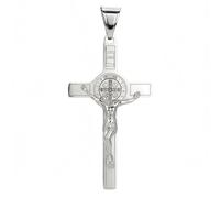 MERCILIA MEISHILAI Médaille de Saint patron en acier inoxydable avec pendentif crucifix catholique de Saint Benoît - Cadeau pour homme et femme