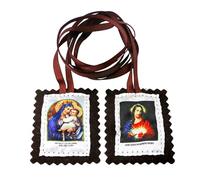MERCILIA MEISHILAI Scapulaire traditionnel marron de Notre-Dame du Mont Carmel, collier catholique en laine avec cœur sacré de Jésus, 45 mm x 53 mm, grand cadeau religieux de protection sacramentale