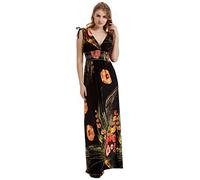 Merciy Maxi Robe D'été Plage Longue sans Manches Boheme Imprimée Chic Col V pour Femme