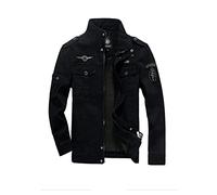 MERCIYD Blouson demi-saison pour homme, style militaire, col montant, blouson d'aviateur, d’armée, de campagne, bomber, en coton, multi-poches, Noir , L
