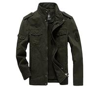 MERCIYD Blouson demi-saison pour homme, style militaire, col montant, blouson d'aviateur, d’armée, de campagne, bomber, en coton, multi-poches, Vert armée., L