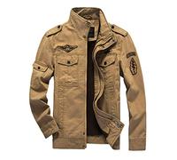 MERCIYD Blouson demi-saison pour homme, style militaire, col montant, blouson d'aviateur, d’armée, de campagne, bomber, en coton, multi-poches, kaki, S