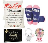 Merclix Coffret Cadeau Maman Fete des Meres Noel Cadeaux Maman Anniversaire Idee Cadeau Femme Original Utile Porte Clef Housse De Coussin Chaussette Rigolotes Humour Rigolo