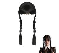Mercredi Adams Perruque, Perruque Mercredi Addams, Perruque Longues Tressée Noire pour Fille, pour Fête Cosplay, Halloween, Carnaval