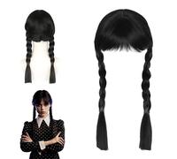 Mercredi Adda-ms Perruque, Adda-ms Cosplay Perruque, A-ddams Perru-que Tressée, P-erruque Mercredi A-ddams Femme, M-ercredi P-erruque Fille pour Cosplay Halloween Carnaval pour Enfants et Femmes