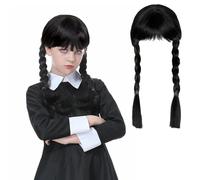 Mercredi Adda-ms Perruque, Adda-ms Cosplay Perruque, Adda-ms Perruque Tressée, Adda-ms Longue Perruque Noire Tressée, Mercredi Perruque Fille pour Cosplay Halloween Carnaval