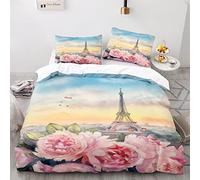 MercrI Parure De Lit Enfant 220X240Cm Paris Tour Eiffel Parure Lit 220X240 Microfibre avec Taie d'oreiller 65X65Cm Parure Housse De Couette Confortable