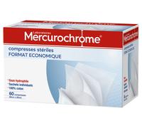 Mercurochrome Boîte de 60 compresses stériles - Coton hydrophile - 20 x 20 cm dépliée - Lot de 2