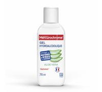 MERCUROCHROME Gel Hydroalcoolique- Bactéries - Aloe Vera - 75 ml | Marque N°1 des Premiers Soins, AntiBactérien, Désinfectant, Sans rinçage, Ne Colle pas, Séchage Rapide, Fabriqué en France